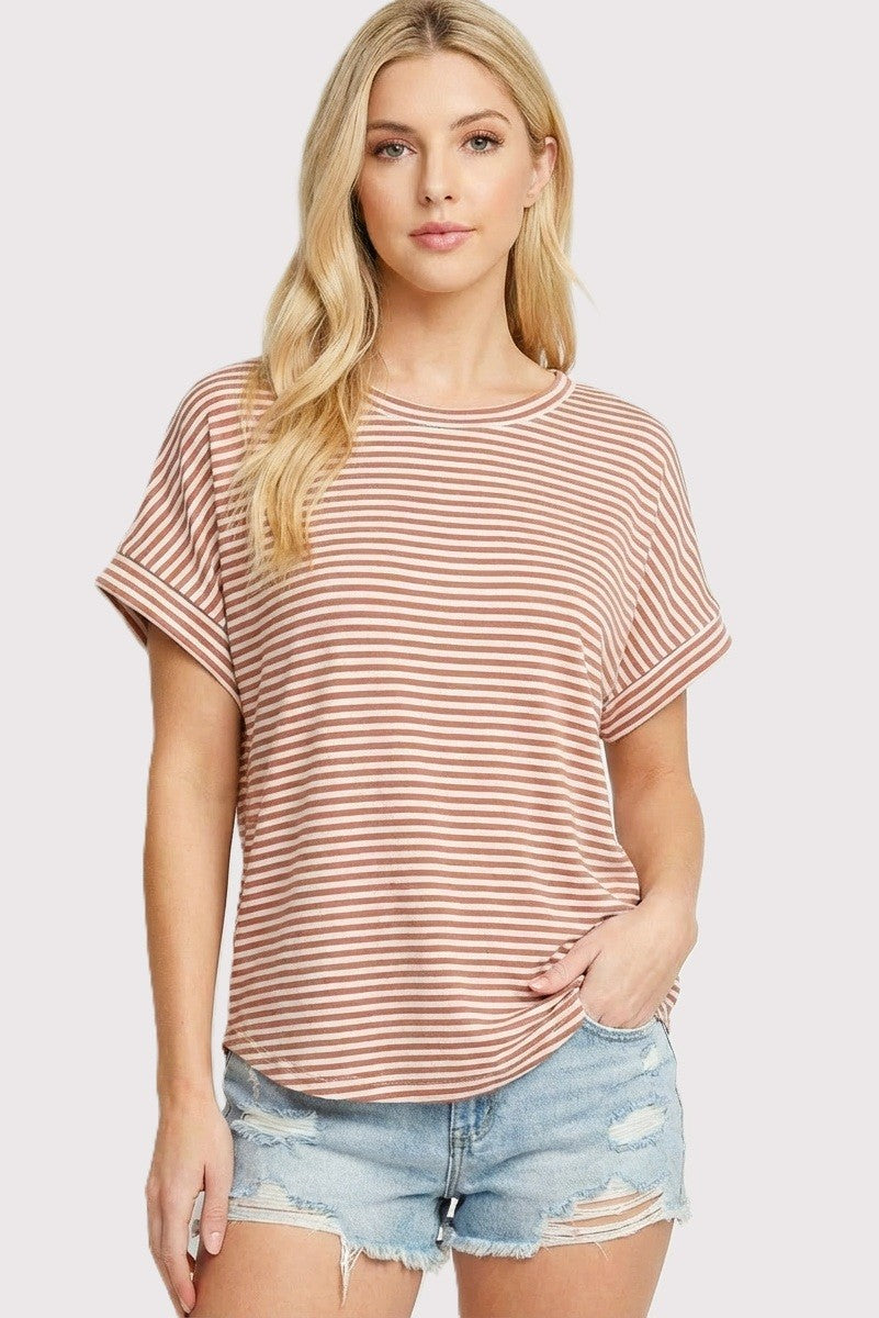 Copper Striped Short Sleeve Top
