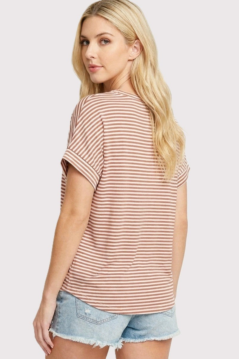 Copper Striped Short Sleeve Top