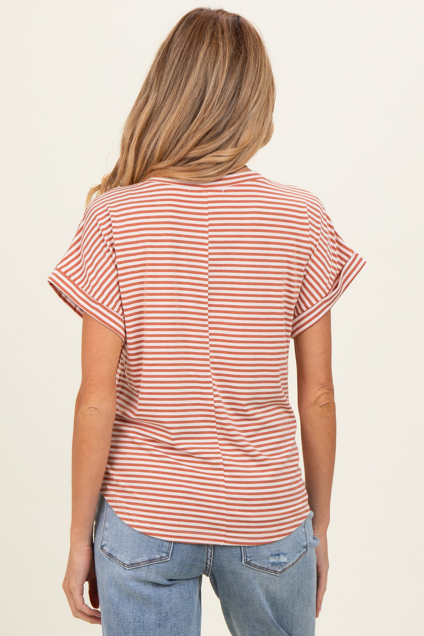 Copper Striped Short Sleeve Maternity Top