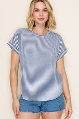 Denim Blue Striped Short Sleeve Top