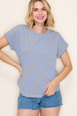 Denim Blue Striped Short Sleeve Top