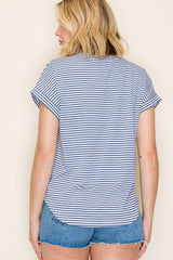 Denim Blue Striped Short Sleeve Top