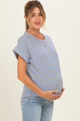 Denim Blue Striped Short Sleeve Maternity Top