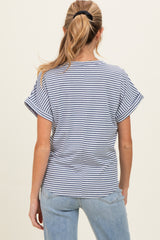 Denim Blue Striped Short Sleeve Maternity Top