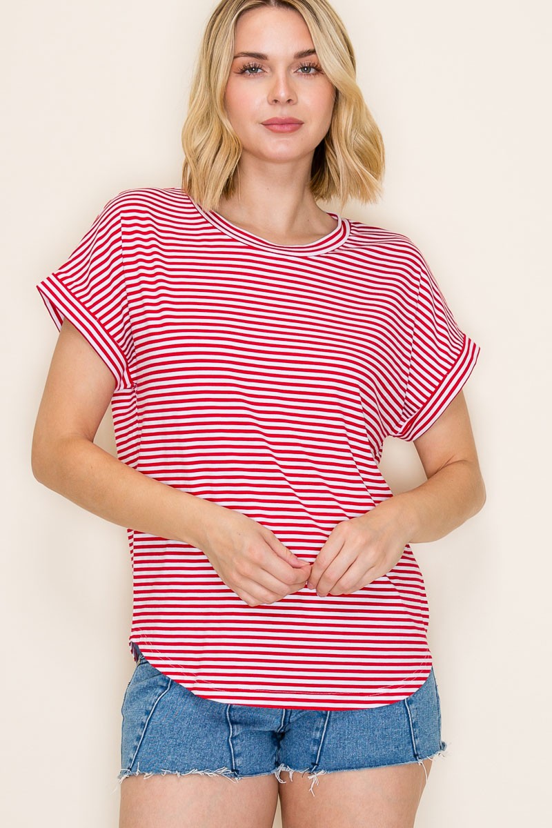 Red Striped Short Sleeve Top