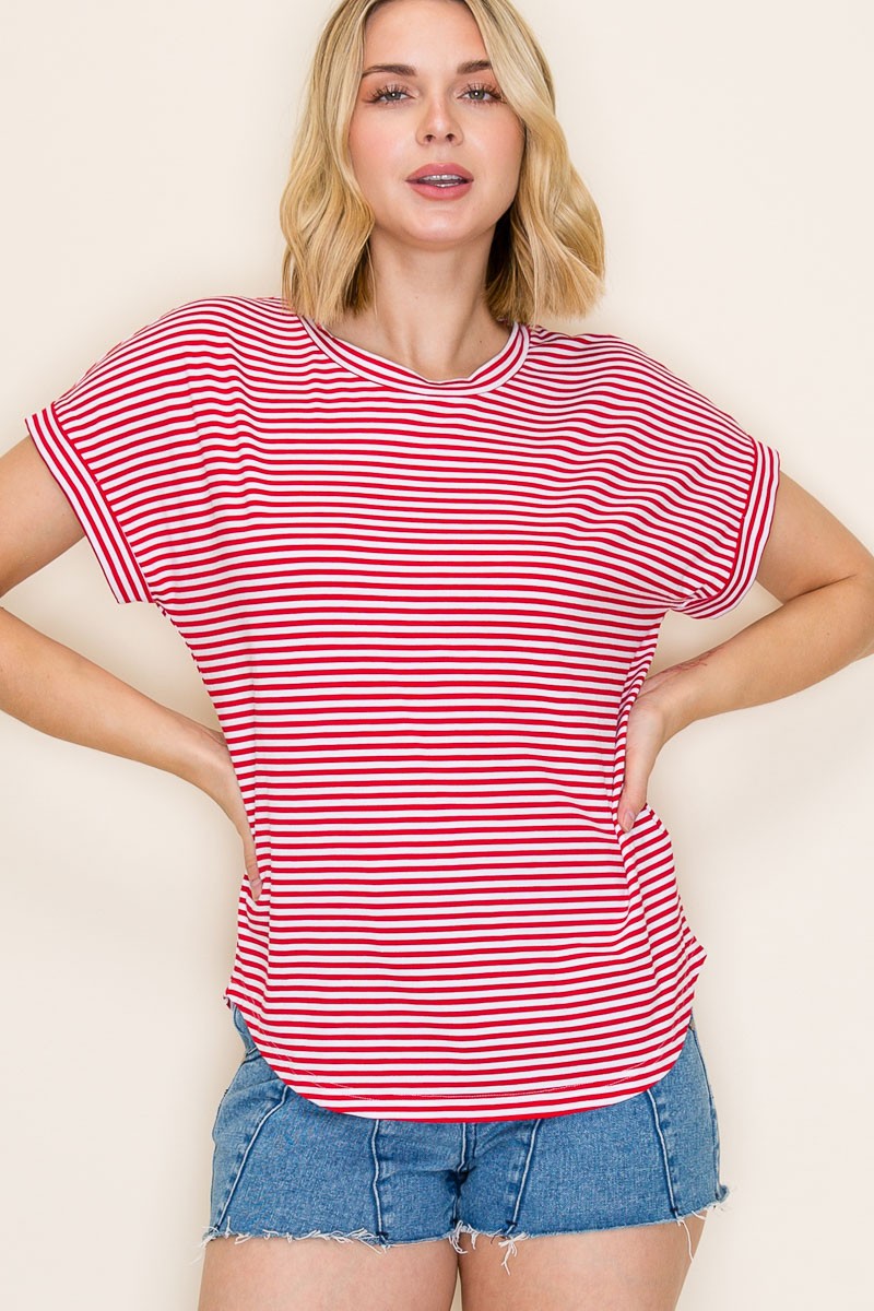 Red Striped Short Sleeve Top