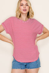 Red Striped Short Sleeve Top