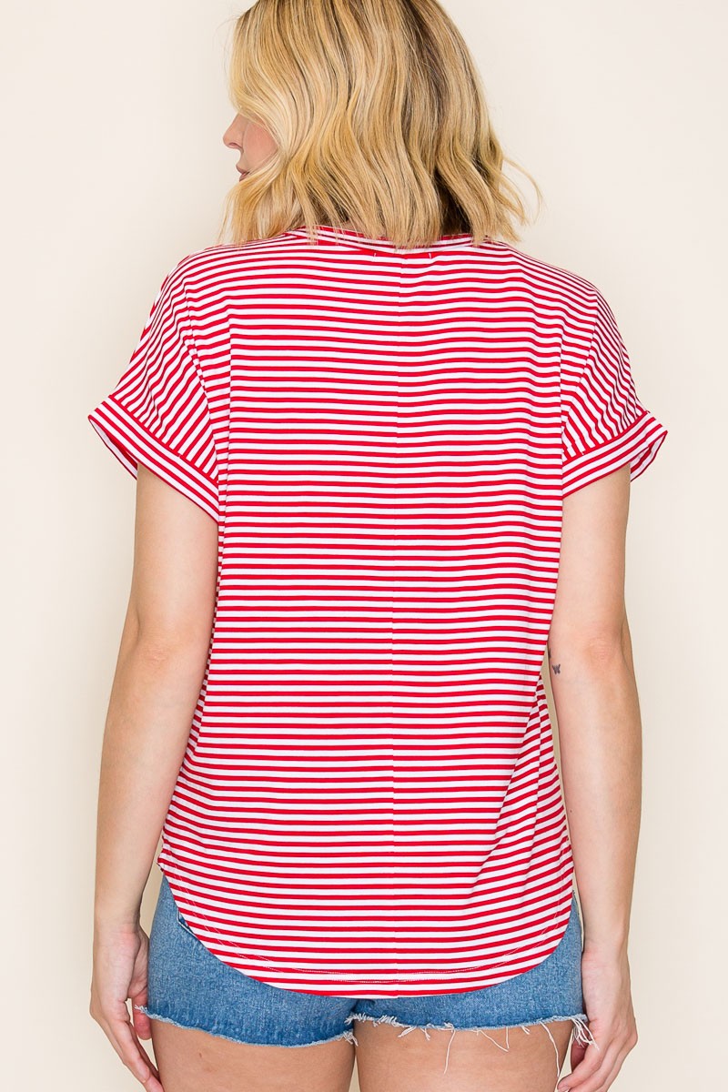 Red Striped Short Sleeve Top