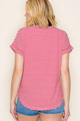 Red Striped Short Sleeve Top