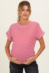 Red Striped Short Sleeve Maternity Top