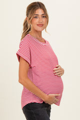Red Striped Short Sleeve Maternity Top