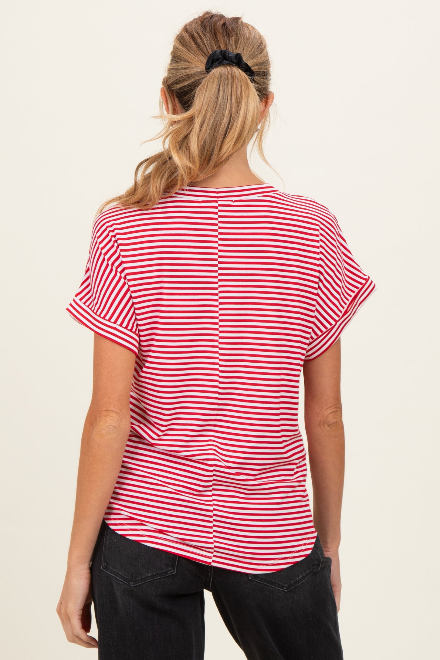 Red Striped Short Sleeve Maternity Top