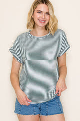 Green Striped Short Sleeve Maternity Top