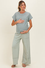 Green Striped Short Sleeve Maternity Top