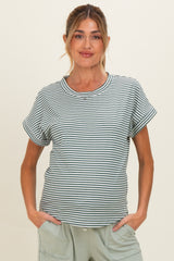 Green Striped Short Sleeve Maternity Top