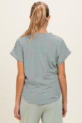 Green Striped Short Sleeve Maternity Top