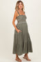Olive Embroidered Smocked Maternity Midi Dress