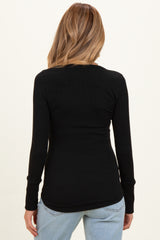 Black Ribbed Henley Maternity Top
