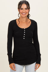 Black Ribbed Henley Maternity Top