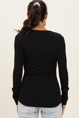 Black Ribbed Henley Top