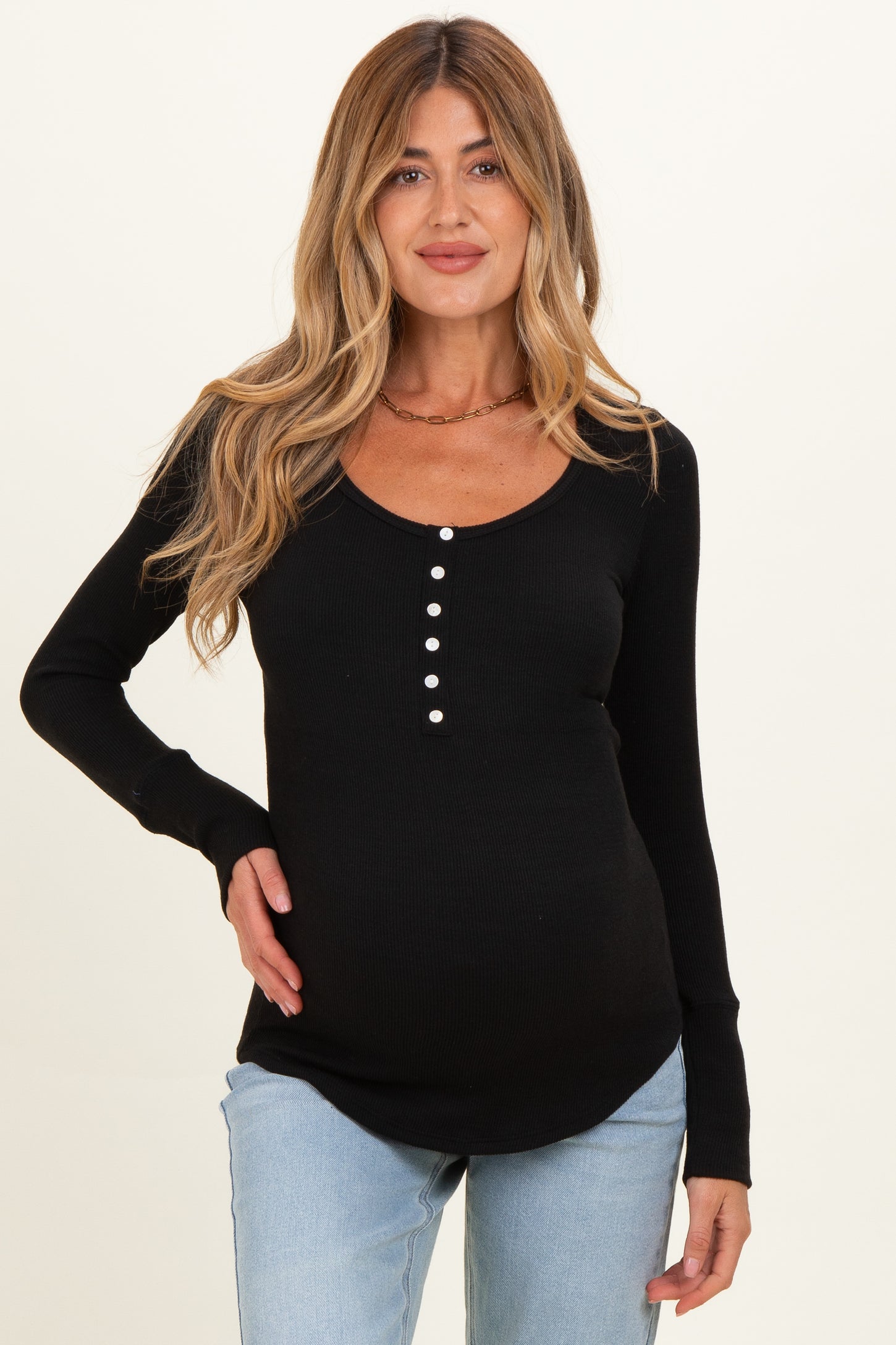 Black Ribbed Henley Maternity Top