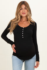 Black Ribbed Henley Maternity Top