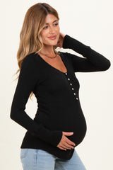 Black Ribbed Henley Maternity Top