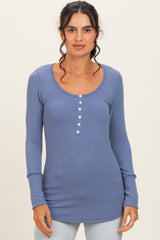 Denim Blue Ribbed Henley Maternity Top