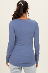 Denim Blue Ribbed Henley Top