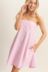 Light Pink Striped Strapless A-Line Dress