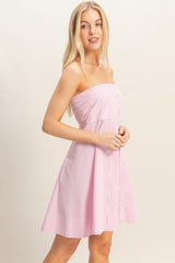 Light Pink Striped Strapless A-Line Dress