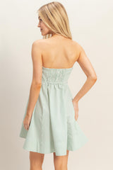 Sage Striped Strapless A-Line Dress