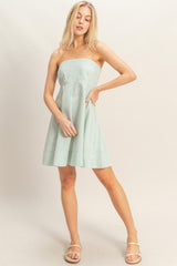 Sage Striped Strapless A-Line Dress