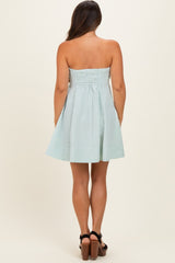 Sage Striped Strapless A-Line Maternity Dress