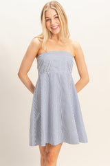 Navy Striped Strapless A-Line Maternity Dress