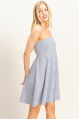 Navy Striped Strapless A-Line Dress