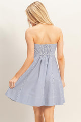 Navy Striped Strapless A-Line Dress