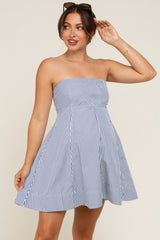 Navy Striped Strapless A-Line Maternity Dress