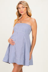 Navy Striped Strapless A-Line Maternity Dress