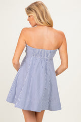 Navy Striped Strapless A-Line Maternity Dress