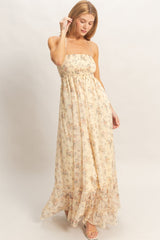 Yellow Floral Smocked Open Back Maxi Dress