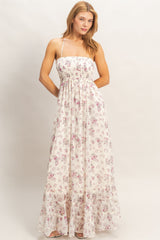 Ivory Floral Smocked Open Back Maternity Maxi Dress