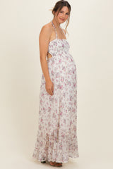 Ivory Floral Smocked Open Back Maternity Maxi Dress