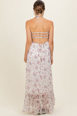 Ivory Floral Smocked Open Back Maternity Maxi Dress