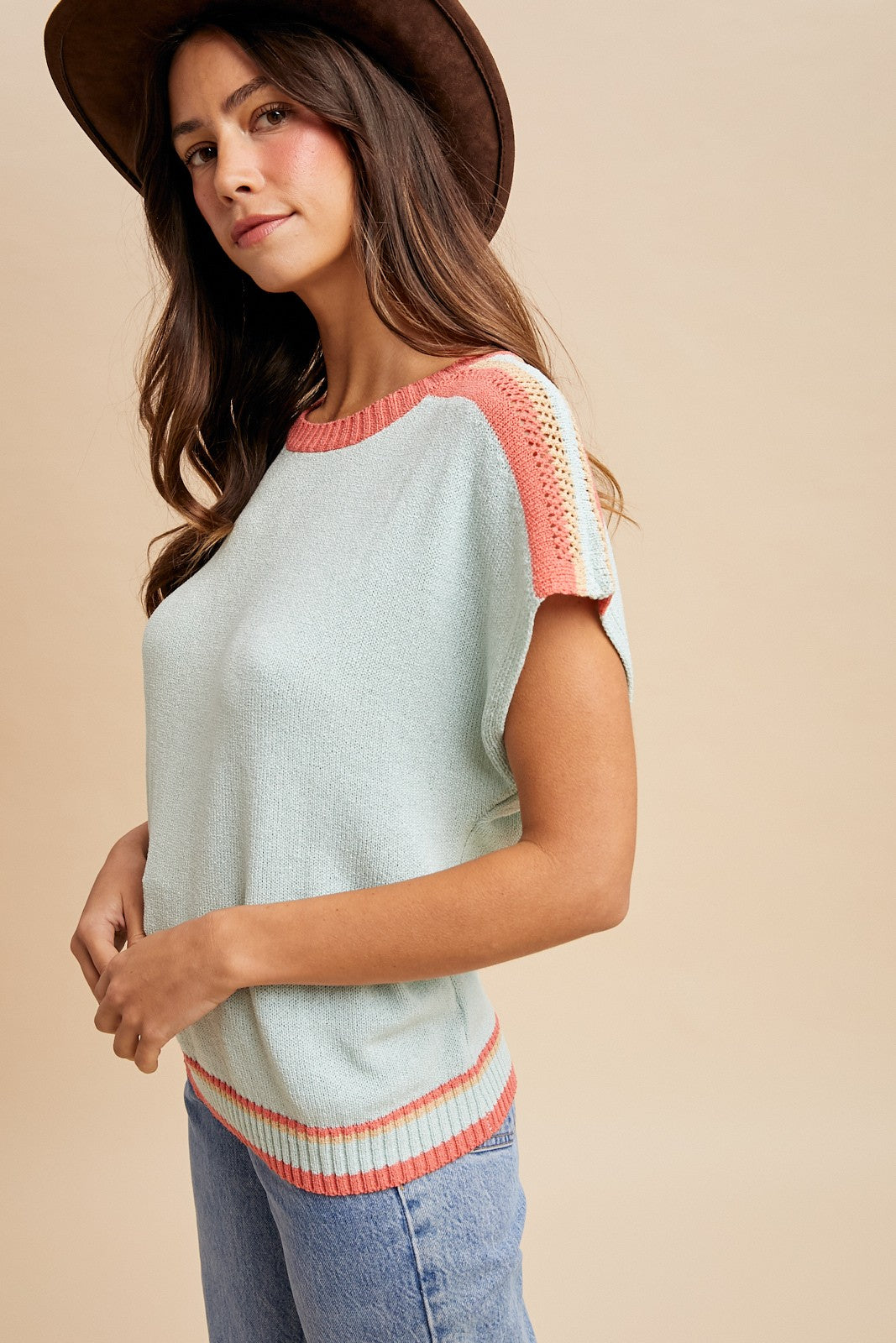 Mint Colorblock Dolman Sweater Top