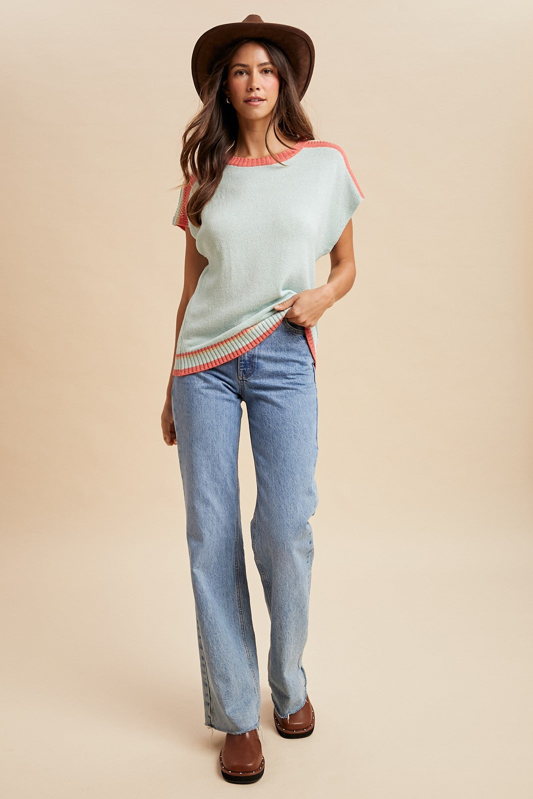 Mint Colorblock Dolman Sweater Top