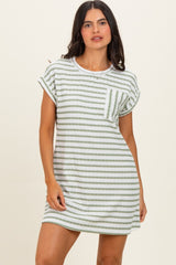 Sage Textured Stripe Knit Maternity T-Shirt Dress