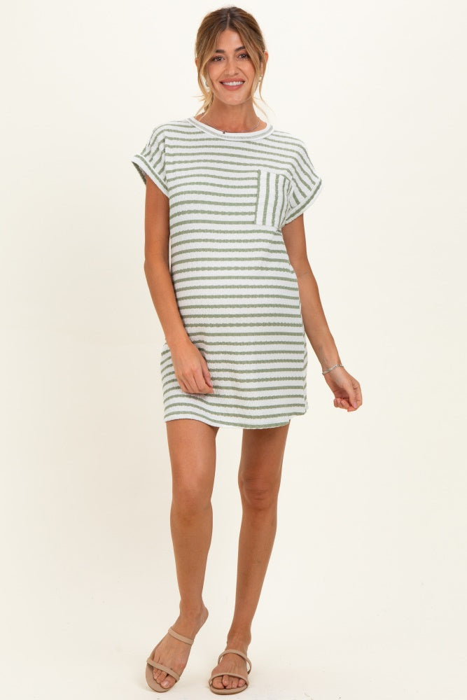 Sage Textured Stripe Knit Maternity T-Shirt Dress