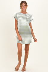 Sage Textured Stripe Knit Maternity T-Shirt Dress