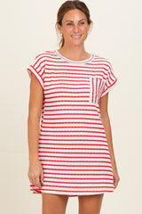 Red Textured Stripe Knit Maternity T-Shirt Dress